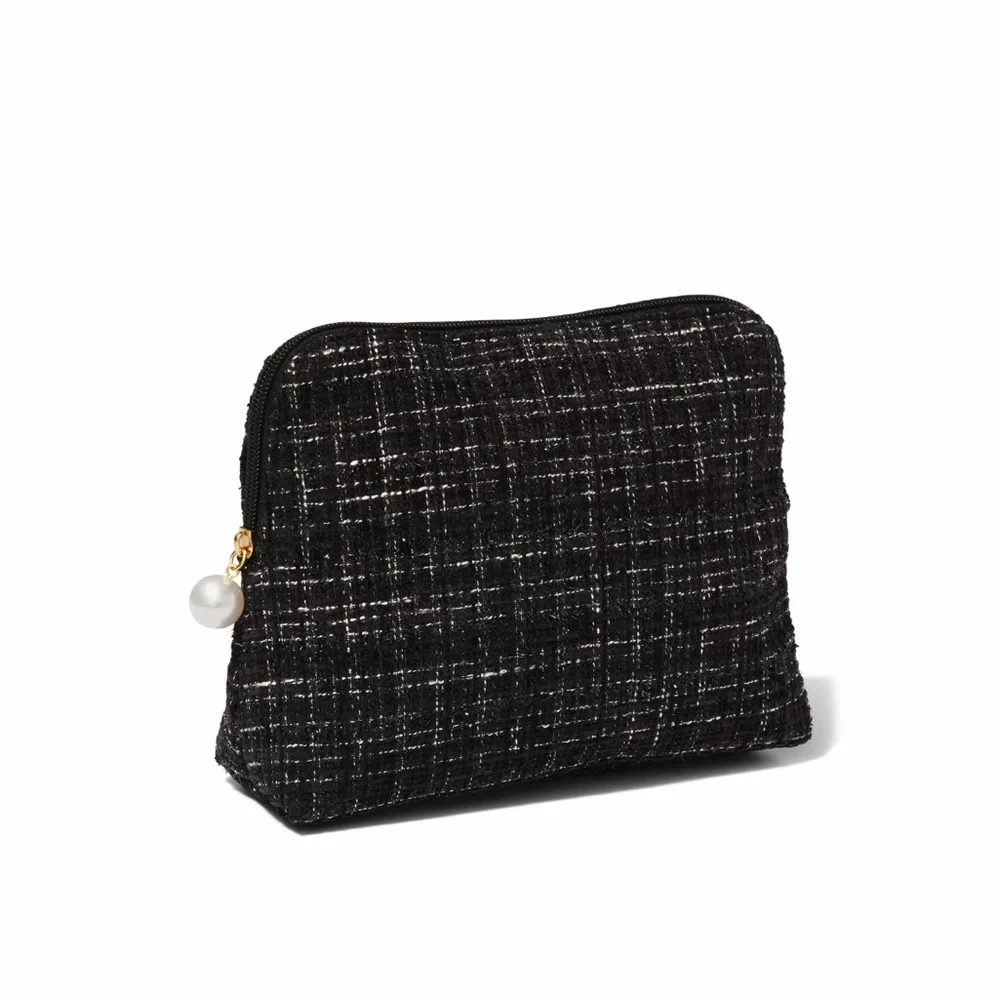 Ulta Black Tweed Pearl Zip Makeup Bag